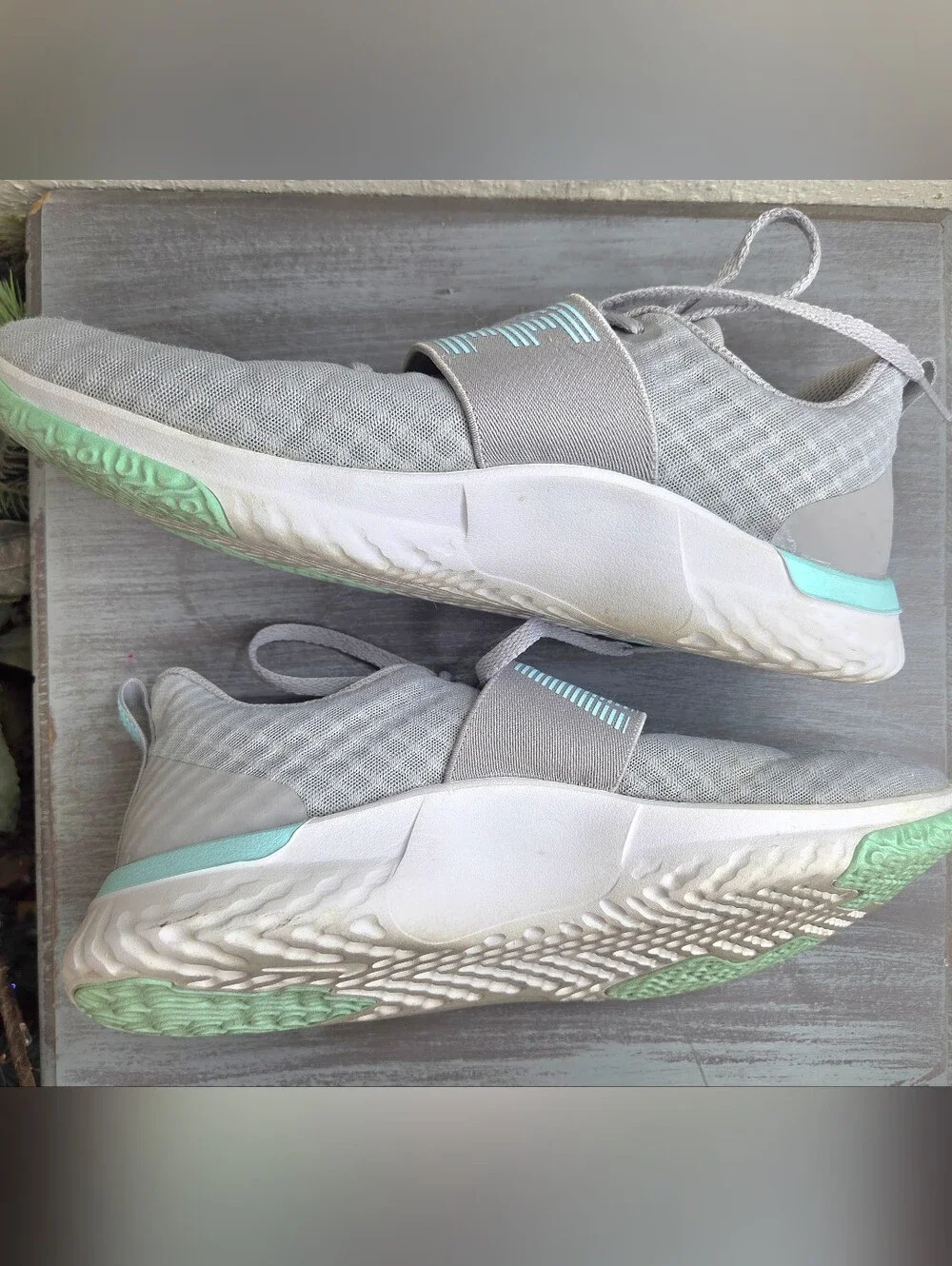 Nike Women's Grey Training Shoes with Light Blue Accents Size 9.5